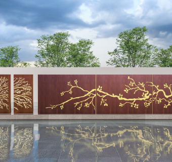 现代锈板景墙 锈板背景墙 镂空休班 钢板景墙 艺术景墙